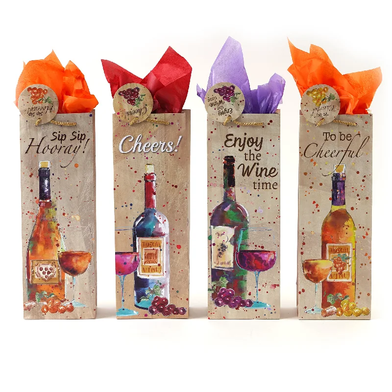 Retro - inspired shopping and gift bags with a bold color palette for nostalgiaBottle Bubbly Wine Printed Bag, 4 Designs Retro - inspired shopping and gift bags with a bold color palette for nostalgiaBottle Bubbly Wine Printed Bag, 4 Designs