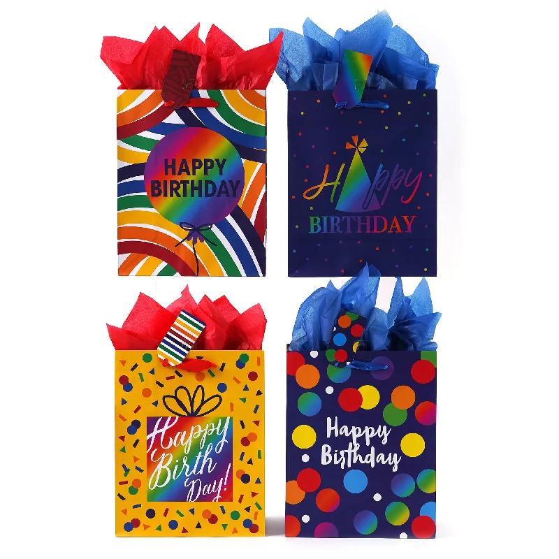 Retro - inspired shopping and gift bags with a bold color palette for nostalgiaLarge Dotty Birthday Printed Bag, 4 Designs Retro - inspired shopping and gift bags with a bold color palette for nostalgiaLarge Dotty Birthday Printed Bag, 4 Designs