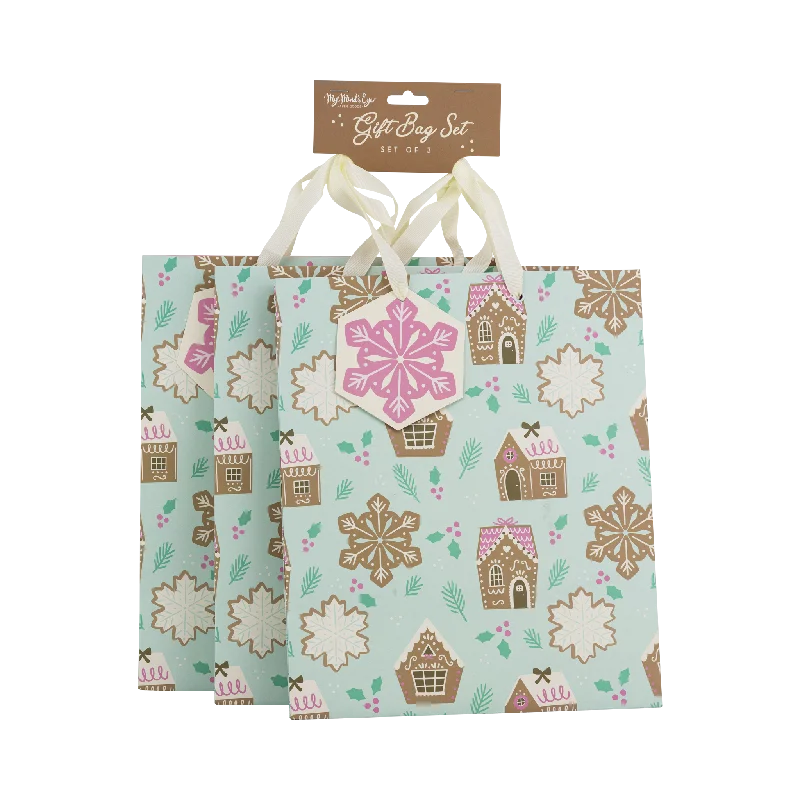 Magnetic - closure shopping and gift bags made of velvet for elegancePLGB432 - Gingerbread Houses Medium Gift Bag Set of 3 Magnetic - closure shopping and gift bags made of velvet for elegancePLGB432 - Gingerbread Houses Medium Gift Bag Set of 3