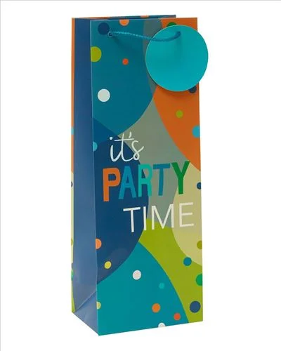 Transparent PVC shopping and gift bags with a decorative ribbon for visibility of contentsGift Bag Bottle - It's Party Time Transparent PVC shopping and gift bags with a decorative ribbon for visibility of contentsGift Bag Bottle - It's Party Time