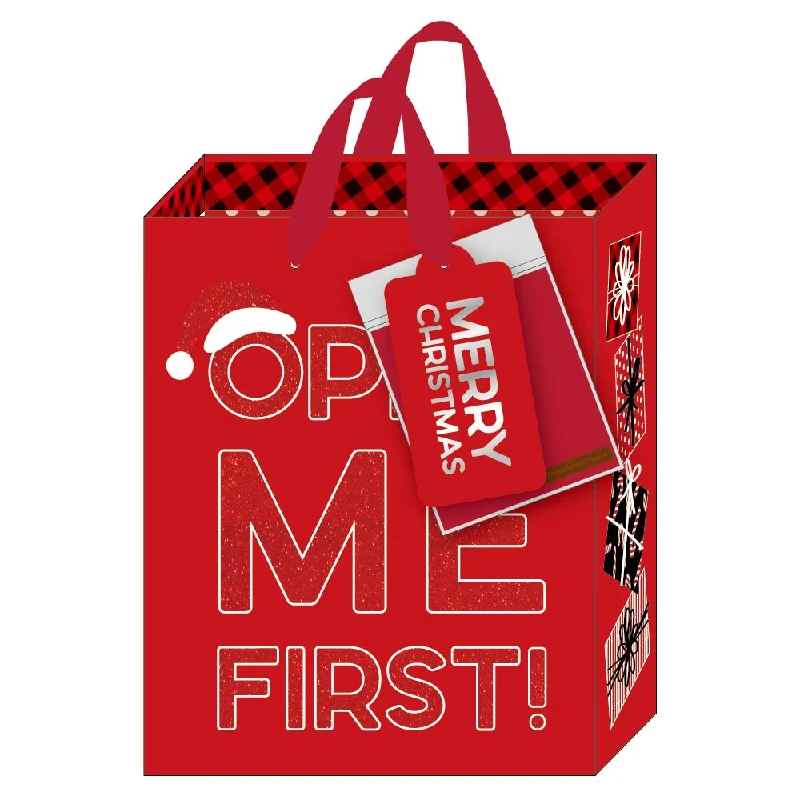 Large - capacity plastic shopping and gift bags with reinforced handles for bulk purchasesLarge Christmas 2-Side Treated Gift Bag W/3 Sht Tissue - Open Me First! Large - capacity plastic shopping and gift bags with reinforced handles for bulk purchasesLarge Christmas 2-Side Treated Gift Bag W/3 Sht Tissue - Open Me First!