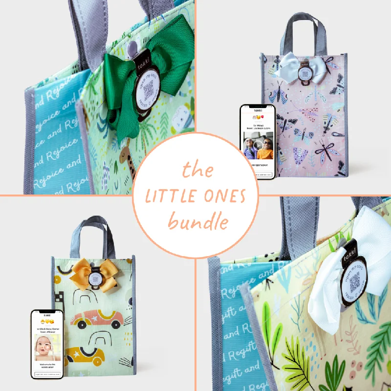 Colorful paper shopping and gift bags with intricate embossed patterns for party favorsLittle Ones Bundle | Reusable Gift Bag + QR Greeting Card Set | 8 Pieces Colorful paper shopping and gift bags with intricate embossed patterns for party favorsLittle Ones Bundle | Reusable Gift Bag + QR Greeting Card Set | 8 Pieces