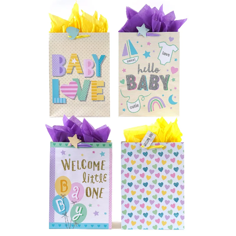 Large - capacity plastic shopping and gift bags with reinforced handles for bulk purchasesExtra Large Baby So Happy Glitter Bag, 4 Designs Large - capacity plastic shopping and gift bags with reinforced handles for bulk purchasesExtra Large Baby So Happy Glitter Bag, 4 Designs