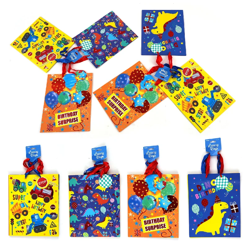 Floral - printed shopping and gift bags with a drawstring top for a feminine look3Pk Large Party On Dinosaurs Hot Stamp Bag, 4 Designs Floral - printed shopping and gift bags with a drawstring top for a feminine look3Pk Large Party On Dinosaurs Hot Stamp Bag, 4 Designs