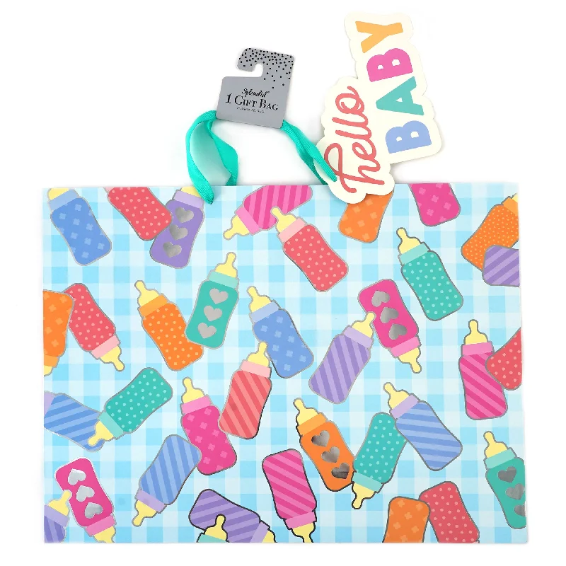 Monogrammed shopping and gift bags with personalized initials for a unique touchHorizontal Super Baby Bottles On Gingham Hot Stamp Gift Bag Bag Monogrammed shopping and gift bags with personalized initials for a unique touchHorizontal Super Baby Bottles On Gingham Hot Stamp Gift Bag Bag
