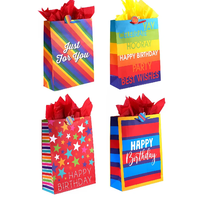 Metallic foil shopping and gift bags with holographic effects for festive occasionsSuper Stripes & Stars Birthday Printed Bag, 4 Designs Metallic foil shopping and gift bags with holographic effects for festive occasionsSuper Stripes & Stars Birthday Printed Bag, 4 Designs