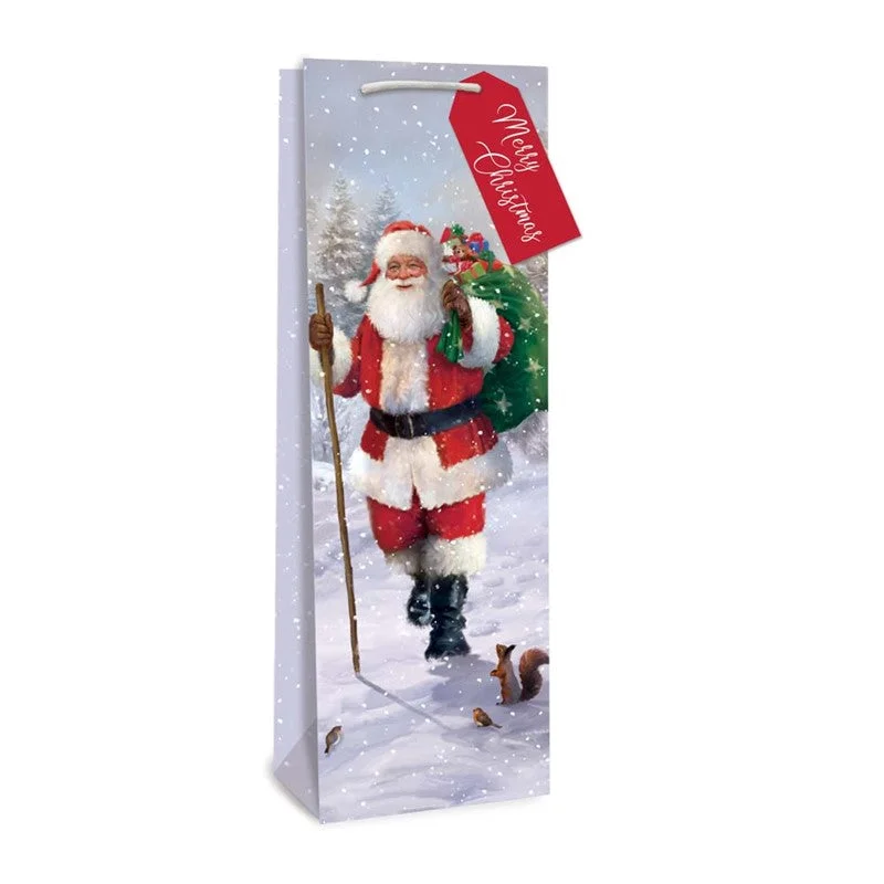 Floral - printed shopping and gift bags with a drawstring top for a feminine lookChristmas Gift Bag - Bottle Traditional Santa Floral - printed shopping and gift bags with a drawstring top for a feminine lookChristmas Gift Bag - Bottle Traditional Santa