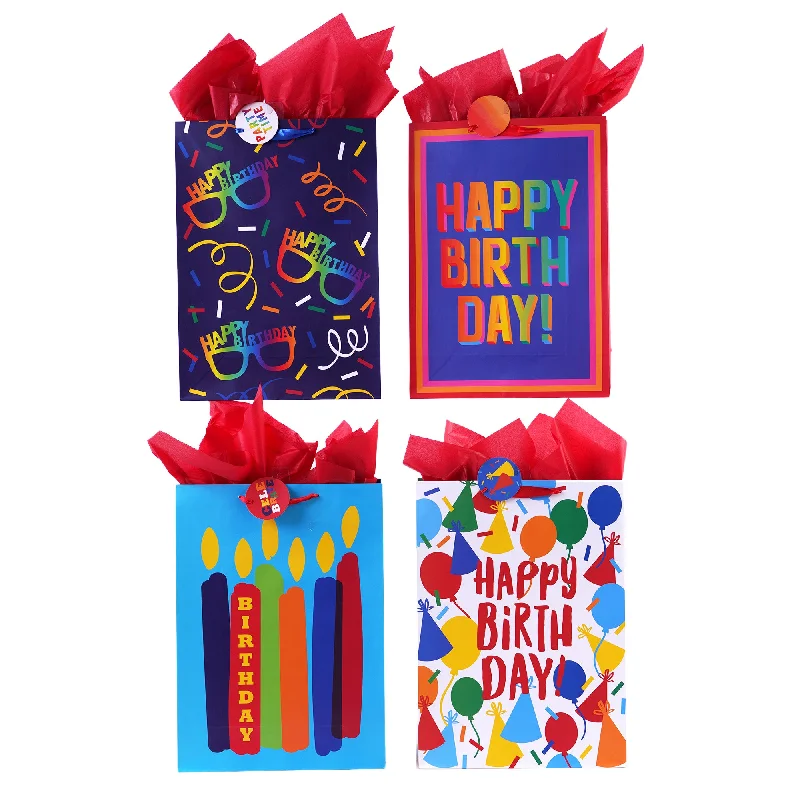 Floral - printed shopping and gift bags with a drawstring top for a feminine lookExtra Large Birthday Surprise Me Printed Bag, 4 Designs