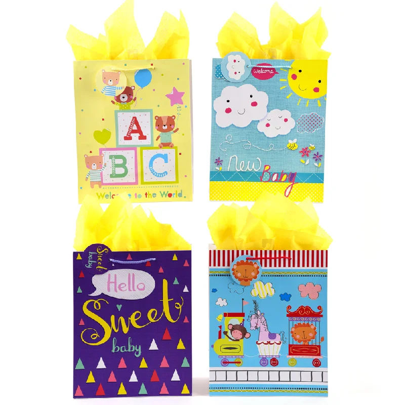 Miniature shopping and gift bags made of satin for small trinkets and jewelrySuper Sweet Baby Love Print Bag, 4 Designs