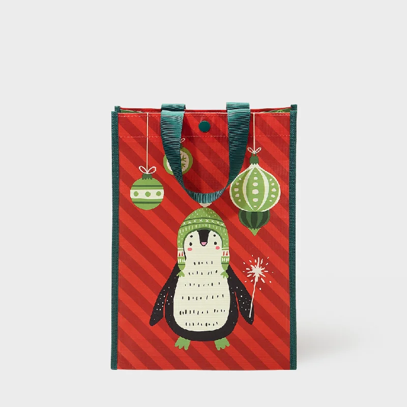Transparent PVC shopping and gift bags with a decorative ribbon for visibility of contentsHoliday Penguin | Medium | Reusable Gift Bag + QR Greeting Card Transparent PVC shopping and gift bags with a decorative ribbon for visibility of contentsHoliday Penguin | Medium | Reusable Gift Bag + QR Greeting Card