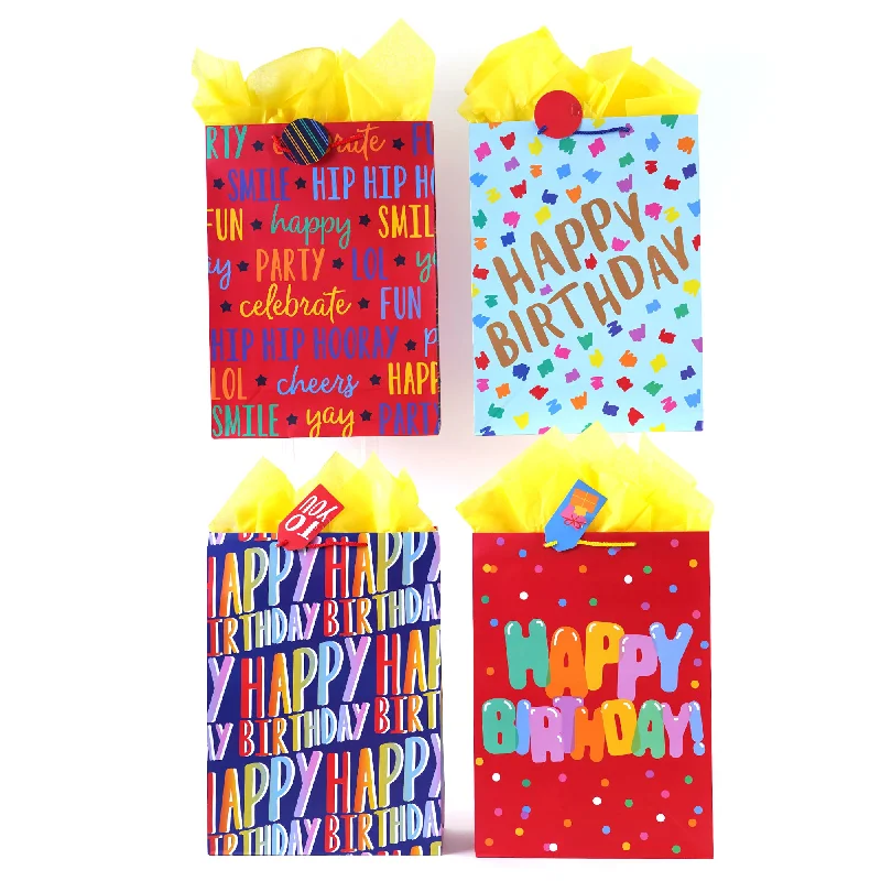 Floral - printed shopping and gift bags with a drawstring top for a feminine lookExtra Large Birthday Confetti Crazy Printed Gift Bag, 4 Designs Floral - printed shopping and gift bags with a drawstring top for a feminine lookExtra Large Birthday Confetti Crazy Printed Gift Bag, 4 Designs