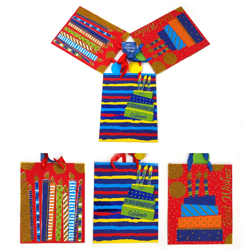 Reusable canvas shopping and gift bags with custom - printed logos for corporate gifts3Pk Large Birthday Shindig Hot Stamp/Glitter Bag, 4 Designs Reusable canvas shopping and gift bags with custom - printed logos for corporate gifts3Pk Large Birthday Shindig Hot Stamp/Glitter Bag, 4 Designs