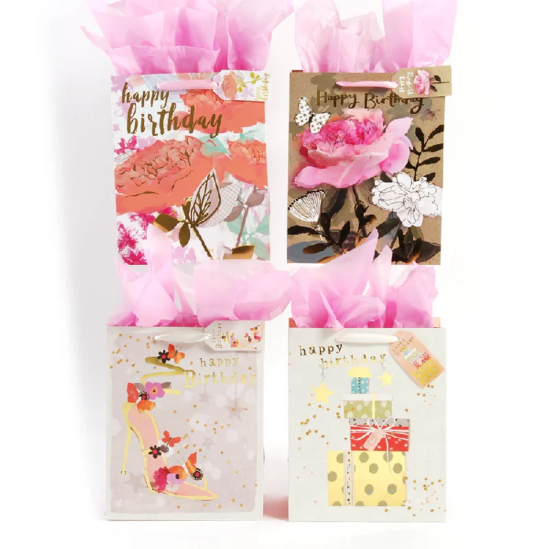Quilted shopping and gift bags with a soft texture for delicate giftsLarge Big Flower Birthday Bag Hot Stamp, Matte, 4 Designs Quilted shopping and gift bags with a soft texture for delicate giftsLarge Big Flower Birthday Bag Hot Stamp, Matte, 4 Designs
