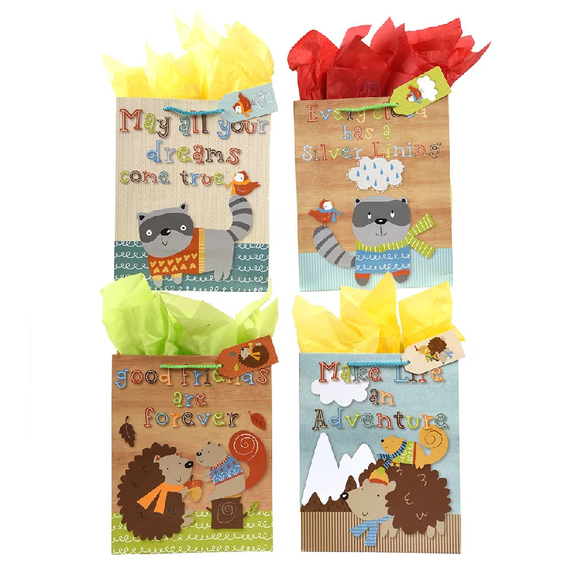 Vintage - style fabric shopping and gift bags with lace trim for a romantic touchSuper Giant Woodland Party Bag, 4 Designs