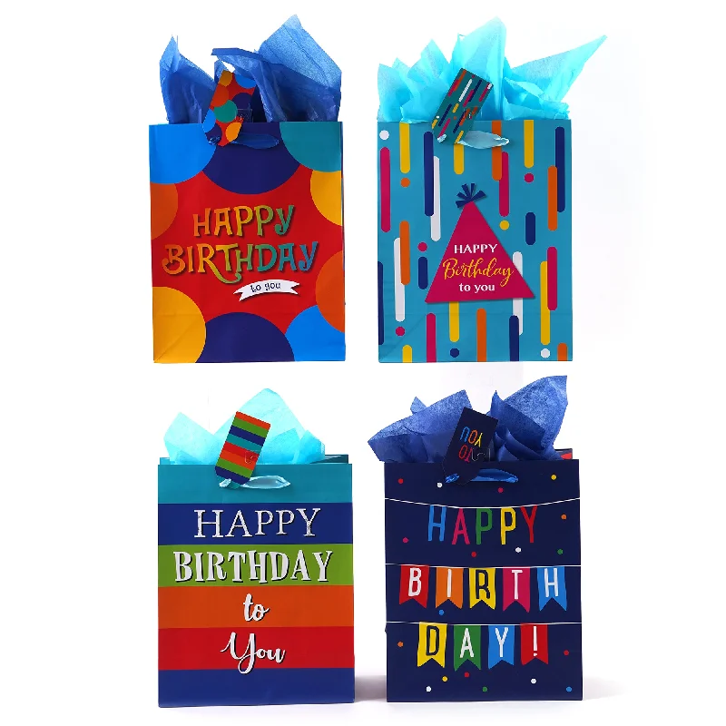Colorful paper shopping and gift bags with intricate embossed patterns for party favorsExtra Large Aqua Birthday Party Printed Bag, 4 Designs Colorful paper shopping and gift bags with intricate embossed patterns for party favorsExtra Large Aqua Birthday Party Printed Bag, 4 Designs