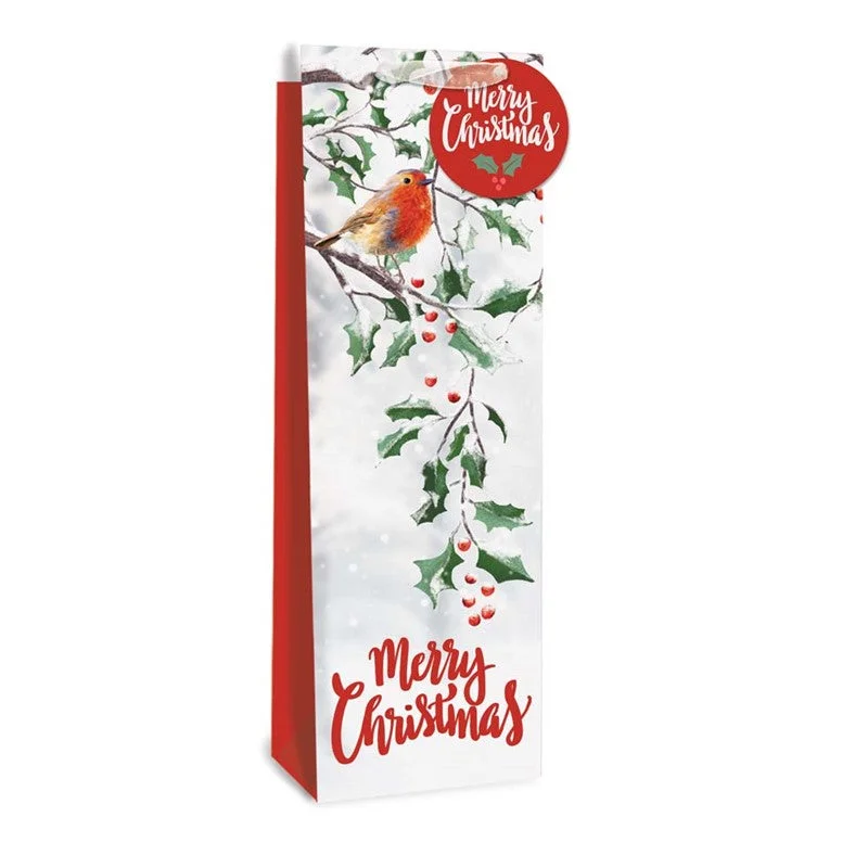 Reusable canvas shopping and gift bags with custom - printed logos for corporate giftsChristmas Gift Bag - Bottle Traditional Robin