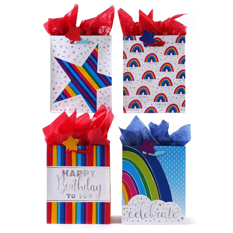Floral - printed shopping and gift bags with a drawstring top for a feminine lookLarge Rainbow Brights Printed Bag, 4 Designs Floral - printed shopping and gift bags with a drawstring top for a feminine lookLarge Rainbow Brights Printed Bag, 4 Designs