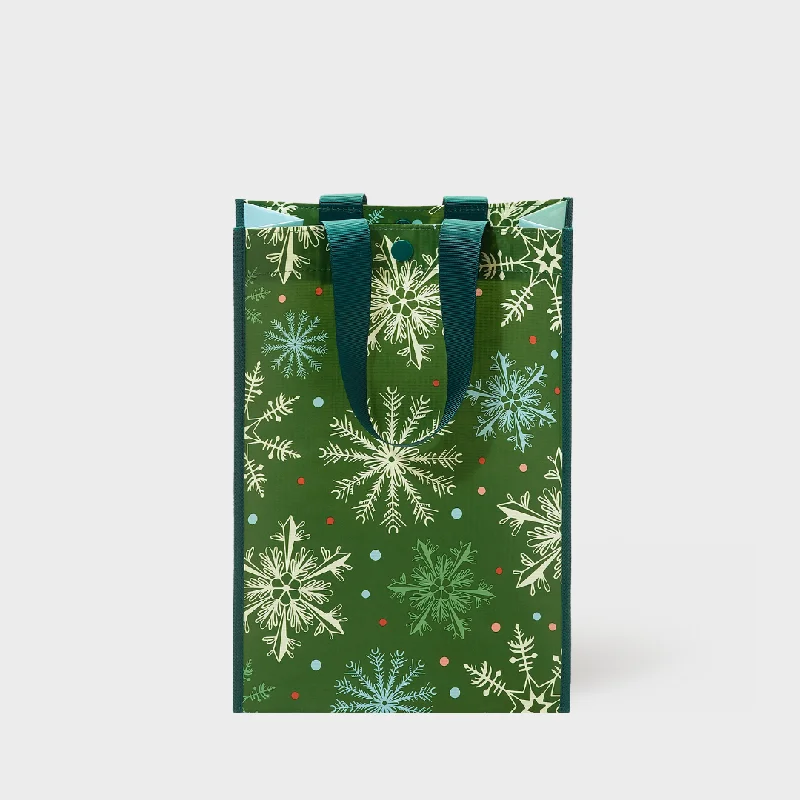 Hand - painted ceramic shopping and gift bags for artisanal giftsGreen Snowflakes | Medium | Reusable Gift Bag + QR Greeting Card Hand - painted ceramic shopping and gift bags for artisanal giftsGreen Snowflakes | Medium | Reusable Gift Bag + QR Greeting Card