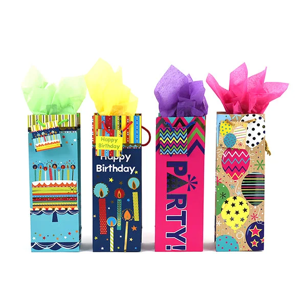 Sparkly sequined shopping and gift bags for glamorous events3Pk Bottle Birthday Tempo Hot Stamping On Matte Gift Bag, 4 Designs