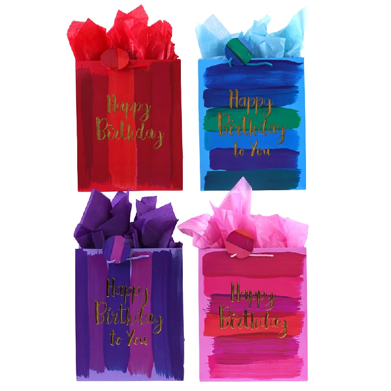 Colorful paper shopping and gift bags with intricate embossed patterns for party favorsLarge Bright Brushstroke Hot Stamp Bag, 4 Designs Colorful paper shopping and gift bags with intricate embossed patterns for party favorsLarge Bright Brushstroke Hot Stamp Bag, 4 Designs