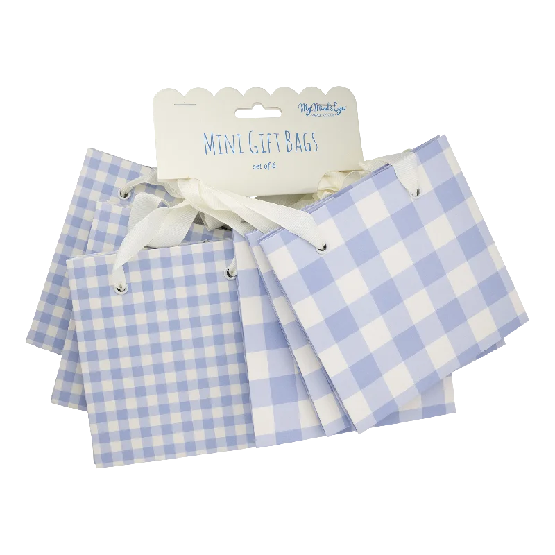 Sparkly sequined shopping and gift bags for glamorous eventsPLGBS97 - Periwinkle Gingham Gift Bag Set Sparkly sequined shopping and gift bags for glamorous eventsPLGBS97 - Periwinkle Gingham Gift Bag Set