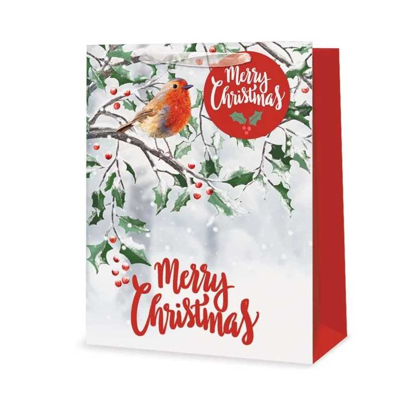 Monogrammed shopping and gift bags with personalized initials for a unique touchChristmas Gift Bag - Medium Traditional Robin Monogrammed shopping and gift bags with personalized initials for a unique touchChristmas Gift Bag - Medium Traditional Robin