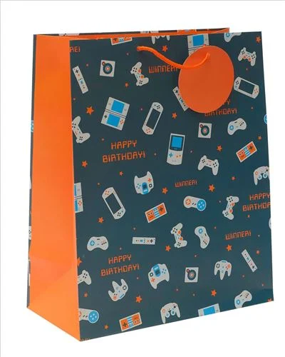 Transparent PVC shopping and gift bags with a decorative ribbon for visibility of contentsGift Bag Large - Gaming Essential Range