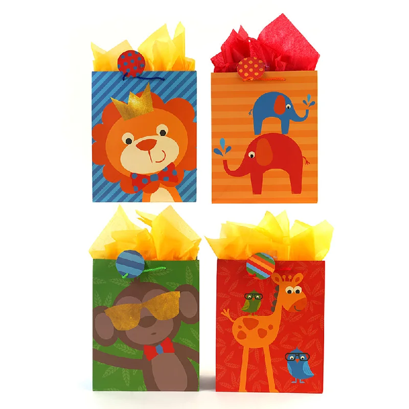 Metallic foil shopping and gift bags with holographic effects for festive occasionsLarge Animal Party Fun Printed Bag, 4 Designs Metallic foil shopping and gift bags with holographic effects for festive occasionsLarge Animal Party Fun Printed Bag, 4 Designs