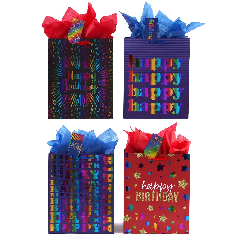 Transparent PVC shopping and gift bags with a decorative ribbon for visibility of contentsLarge Party On Birthday Hot Stamp Bag, 4 Designs Transparent PVC shopping and gift bags with a decorative ribbon for visibility of contentsLarge Party On Birthday Hot Stamp Bag, 4 Designs