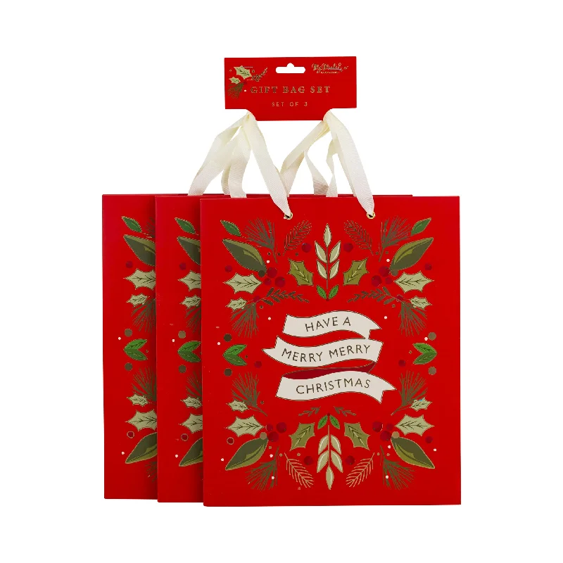 Transparent PVC shopping and gift bags with a decorative ribbon for visibility of contentsPLGBS93 - Red Merry Christmas Gift Bag Set Transparent PVC shopping and gift bags with a decorative ribbon for visibility of contentsPLGBS93 - Red Merry Christmas Gift Bag Set