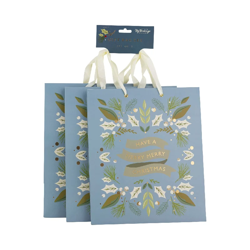 Large - capacity plastic shopping and gift bags with reinforced handles for bulk purchasesPLGBS108 - Blue Merry Christmas Gift Bag Set Large - capacity plastic shopping and gift bags with reinforced handles for bulk purchasesPLGBS108 - Blue Merry Christmas Gift Bag Set