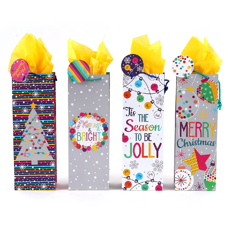Leatherette shopping and gift bags with a zipper closure for securityBottle Christmas Lights Party Printed Bag, 4 Designs Leatherette shopping and gift bags with a zipper closure for securityBottle Christmas Lights Party Printed Bag, 4 Designs