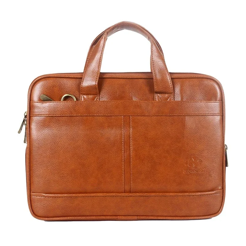 Canvas laptop bag with a detachable shoulder strap for versatilityCanvas laptop bag with a detachable shoulder strap for versatilityTHE CLOWNFISH Faux Leather Slim Expandable Laptop Bag | Messenger Style | 12 inch | Orange