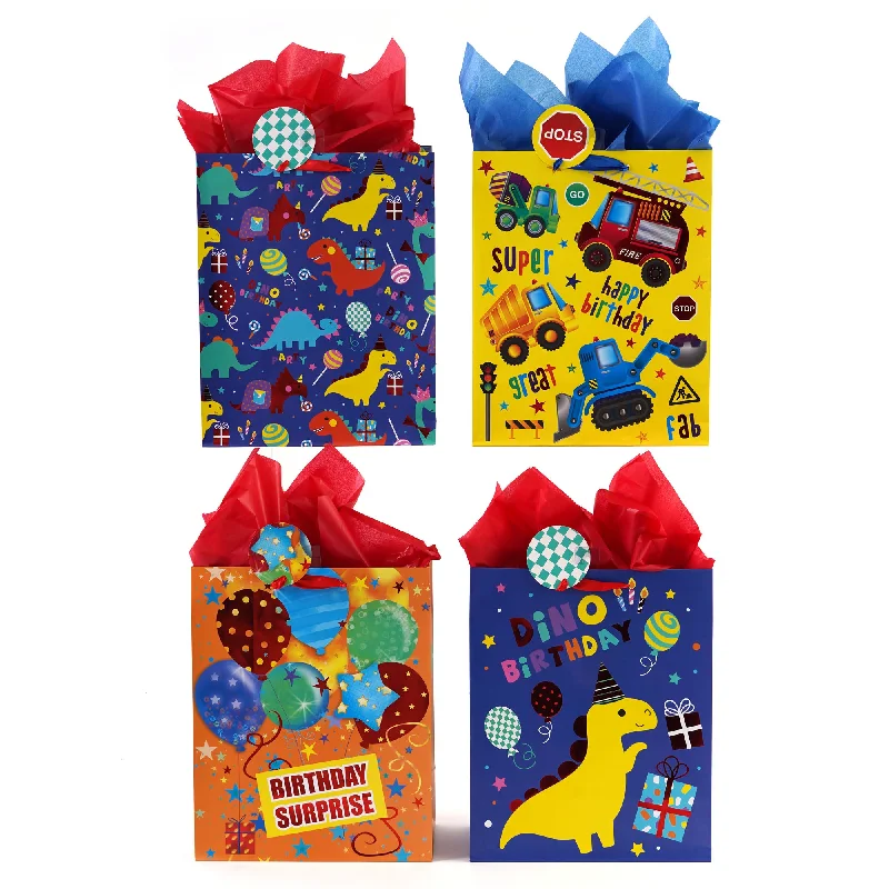 Large - capacity plastic shopping and gift bags with reinforced handles for bulk purchasesLarge Party On Dinosaurs Hot Stamp Bag, 4 Designs