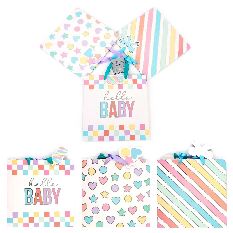 Magnetic - closure shopping and gift bags made of velvet for elegance3Pk Square Square Baby Geometrics Hot Stamp Gift Bags, 3 Designs Magnetic - closure shopping and gift bags made of velvet for elegance3Pk Square Square Baby Geometrics Hot Stamp Gift Bags, 3 Designs