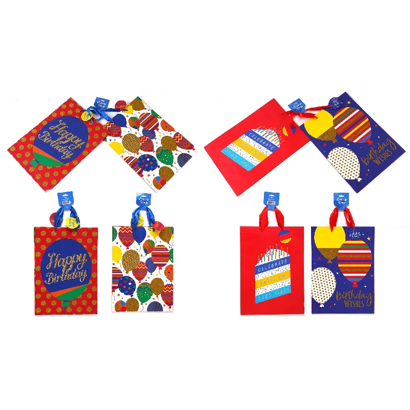 Cartoon - themed paper shopping and gift bags for kids' presents2Pk Extra Large Birthday Balloon Festivities Glitter Bag, 4 Designs