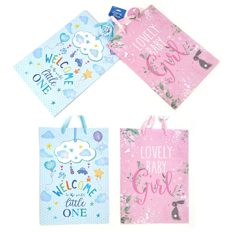 Floral - printed shopping and gift bags with a drawstring top for a feminine look2Pk Extra Large Baby Amour Printed Bag, 4 Designs Floral - printed shopping and gift bags with a drawstring top for a feminine look2Pk Extra Large Baby Amour Printed Bag, 4 Designs