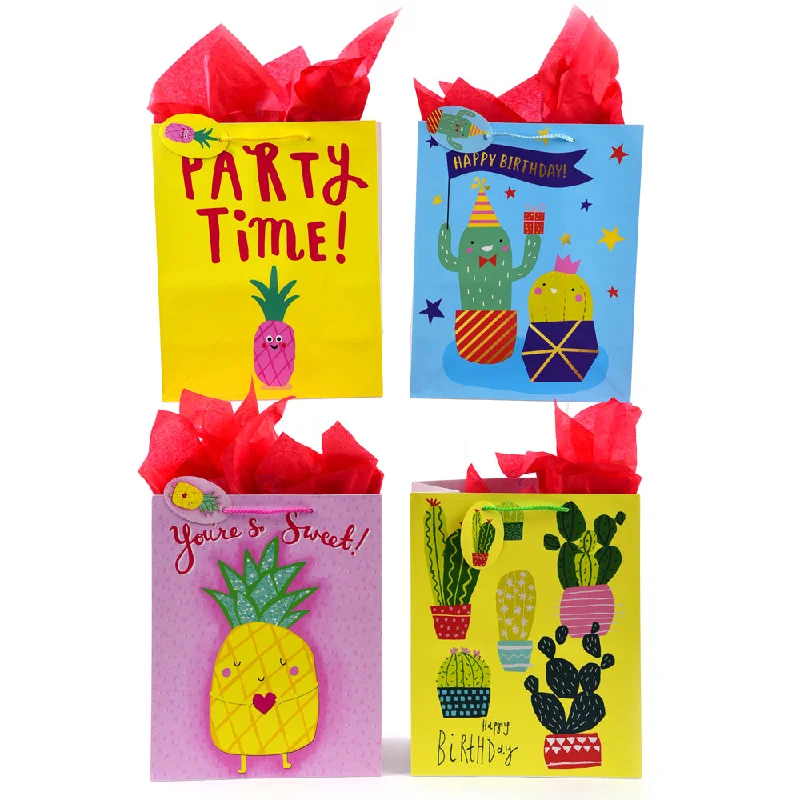 Vintage - style fabric shopping and gift bags with lace trim for a romantic touchBirthday-Medium Pineapple Cactus Party Print Bag, 4 Designs Vintage - style fabric shopping and gift bags with lace trim for a romantic touchBirthday-Medium Pineapple Cactus Party Print Bag, 4 Designs