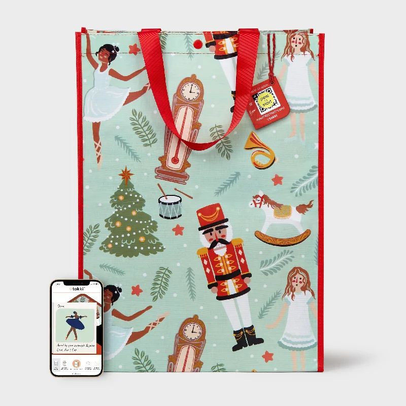 Floral - printed shopping and gift bags with a drawstring top for a feminine lookNutcracker | Extra Large | Reusable Gift Bag + QR Greeting Card Floral - printed shopping and gift bags with a drawstring top for a feminine lookNutcracker | Extra Large | Reusable Gift Bag + QR Greeting Card