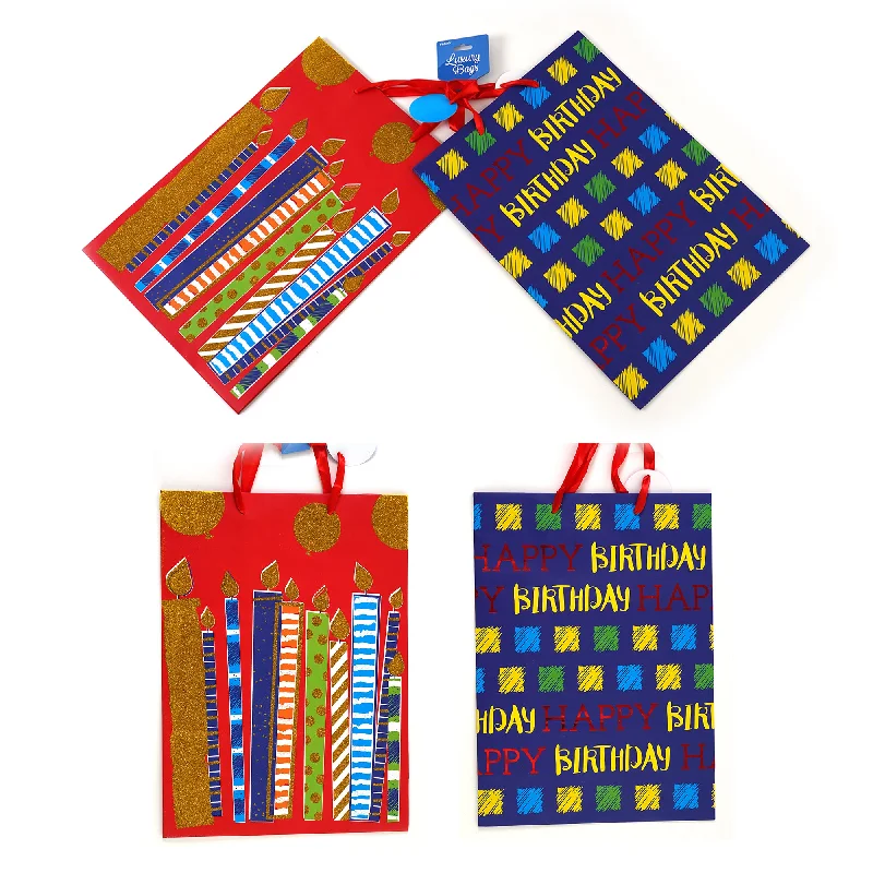 Quilted shopping and gift bags with a soft texture for delicate gifts2Pk Extra Large Birthday Shindig Hot Stamp/Glitter Bag, 4 Designs Quilted shopping and gift bags with a soft texture for delicate gifts2Pk Extra Large Birthday Shindig Hot Stamp/Glitter Bag, 4 Designs