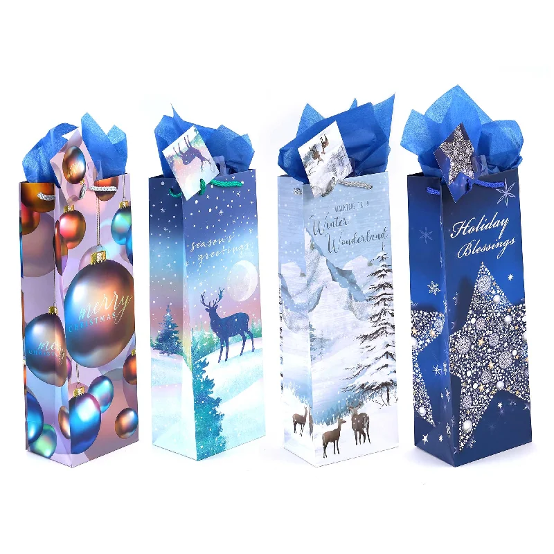 Waterproof nylon shopping and gift bags for outdoor giftsBottle Christmas Sparkles In Blue Printed Bag, 4 Designs Waterproof nylon shopping and gift bags for outdoor giftsBottle Christmas Sparkles In Blue Printed Bag, 4 Designs