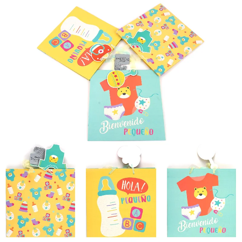 Hand - painted ceramic shopping and gift bags for artisanal gifts3Pk Square Square Baby Combo Espanol Glitter Gift Bags, 3 Designs Hand - painted ceramic shopping and gift bags for artisanal gifts3Pk Square Square Baby Combo Espanol Glitter Gift Bags, 3 Designs