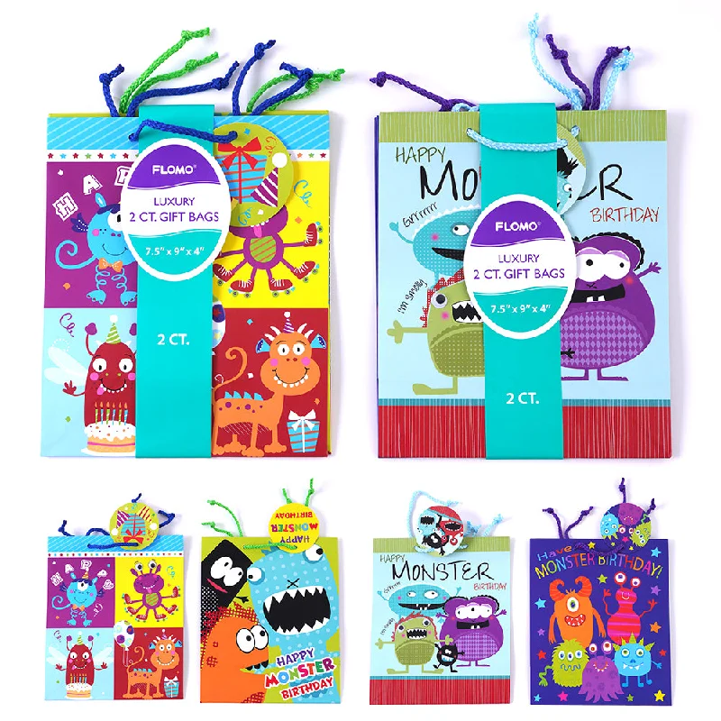 Hand - painted ceramic shopping and gift bags for artisanal gifts2Pk Birthday-Medium Monster Mash On Matte Finish With Googly Eyes, 4 Designs Hand - painted ceramic shopping and gift bags for artisanal gifts2Pk Birthday-Medium Monster Mash On Matte Finish With Googly Eyes, 4 Designs