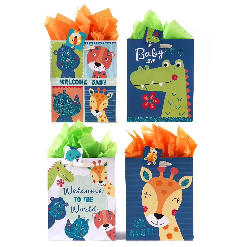 Magnetic - closure shopping and gift bags made of velvet for eleganceLarge Baby Jungle Glitter Bag, 4 Designs Magnetic - closure shopping and gift bags made of velvet for eleganceLarge Baby Jungle Glitter Bag, 4 Designs