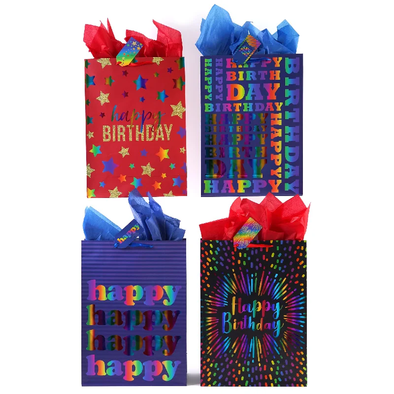 Metallic foil shopping and gift bags with holographic effects for festive occasionsExtra Large Party On Birthday Hot Stamp Bag, 4 Designs Metallic foil shopping and gift bags with holographic effects for festive occasionsExtra Large Party On Birthday Hot Stamp Bag, 4 Designs