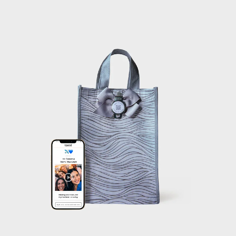 Transparent PVC shopping and gift bags with a decorative ribbon for visibility of contentsWave | Medium | Reusable Gift Bag + QR Greeting Card Transparent PVC shopping and gift bags with a decorative ribbon for visibility of contentsWave | Medium | Reusable Gift Bag + QR Greeting Card