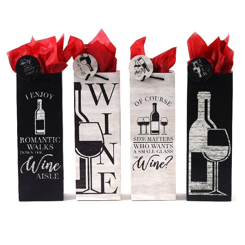 Vintage - style fabric shopping and gift bags with lace trim for a romantic touchBottle Wine Lovers Party Printed Bag, 4 Designs Vintage - style fabric shopping and gift bags with lace trim for a romantic touchBottle Wine Lovers Party Printed Bag, 4 Designs