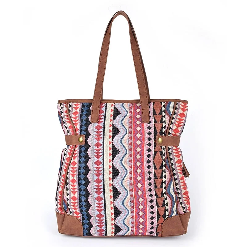Recycled Canvas Shoulder Bag for Eco - Conscious Consumers Boho Women's Canvas Handbags Medium Tote Bag WIth Fringe Recycled Canvas Shoulder Bag for Eco - Conscious Consumers Boho Women's Canvas Handbags Medium Tote Bag WIth Fringe