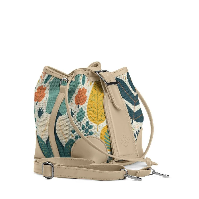Women's Genuine Leather Bucket Bag in Chestnut Brown with Gold - Tone Hardware for a Sophisticated Look Beige Bucket Bags Leaves Women's Genuine Leather Bucket Bag in Chestnut Brown with Gold - Tone Hardware for a Sophisticated Look Beige Bucket Bags Leaves