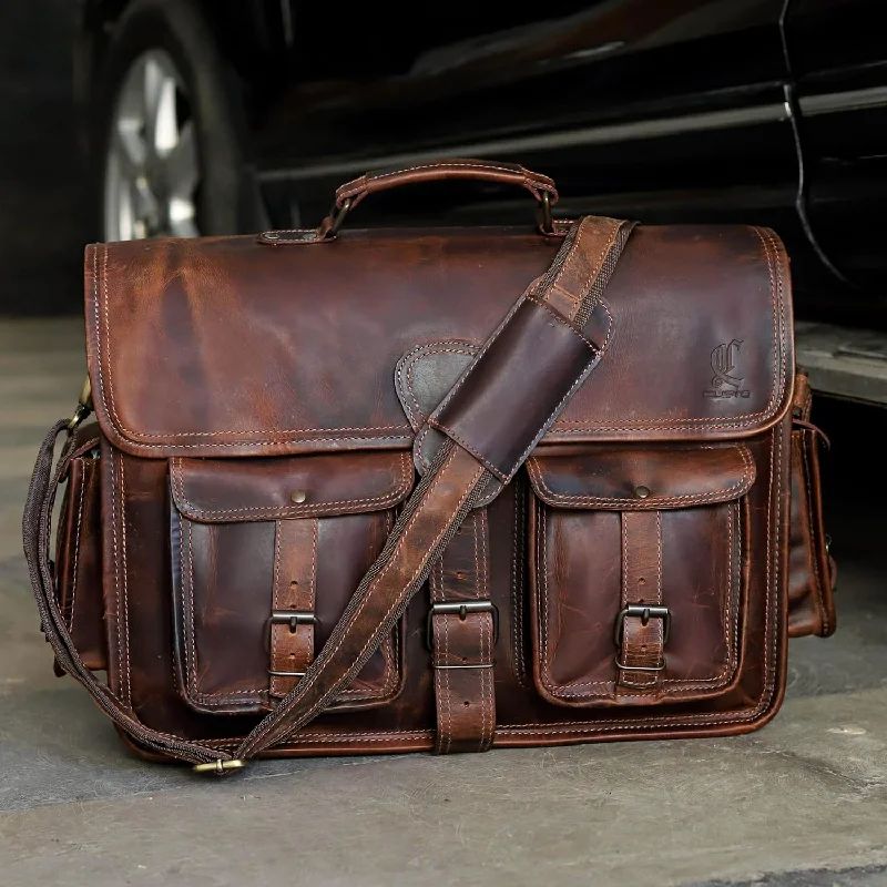 Minimalist Canvas Laptop Bag with Padded Interior for Protection Vintage Brown Leather Laptop Messenger Bag: The Classic Briefcase Satchel for Men and Women